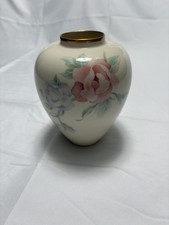 Vintage Lenox Chatsworth Pink & Blue Floral Rose Vase Gold Trim made in USA