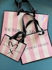 Victoria's Secret Shopping Gift Bag Pink Stripe Logo Graduated Sizes Set 3 NEW