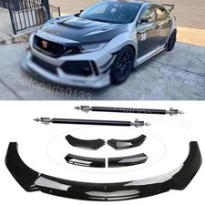 For Honda Civic Front Bumper Lip Spoiler With Glossy Black Strut Rod Body Kit