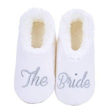 Bride Slipper Socks for Women with Soft Sherpa Lining Cute Bridal Large White