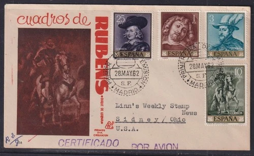 Spain 1962 Rubens Paintings Certified FDC Ohio + Back