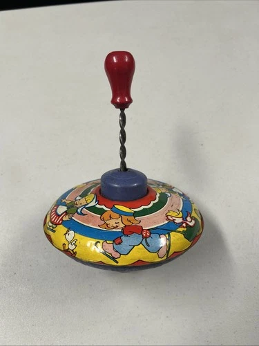 Vintage 1950s Ohio Art Tin Toy Spinning Top Dutch Theme Girl Skating