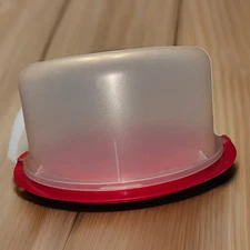 Tupperware Cake Carrier/ Holder No Handles Twist Lock Clear Lid Base Red