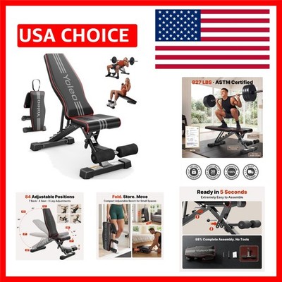 Adjustable Gym Bench - 827LBS Capacity, Quick Setup, and Wide Comfortable Design