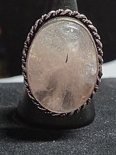 Large Rose Quartz Cabochon Silver Tone Ring Adjustable Band Size 7 Now