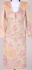 ST.JOHN Women's Pink Tan Green Sequins Throughout Rhinestone Jacket Skirt Sz 4-6