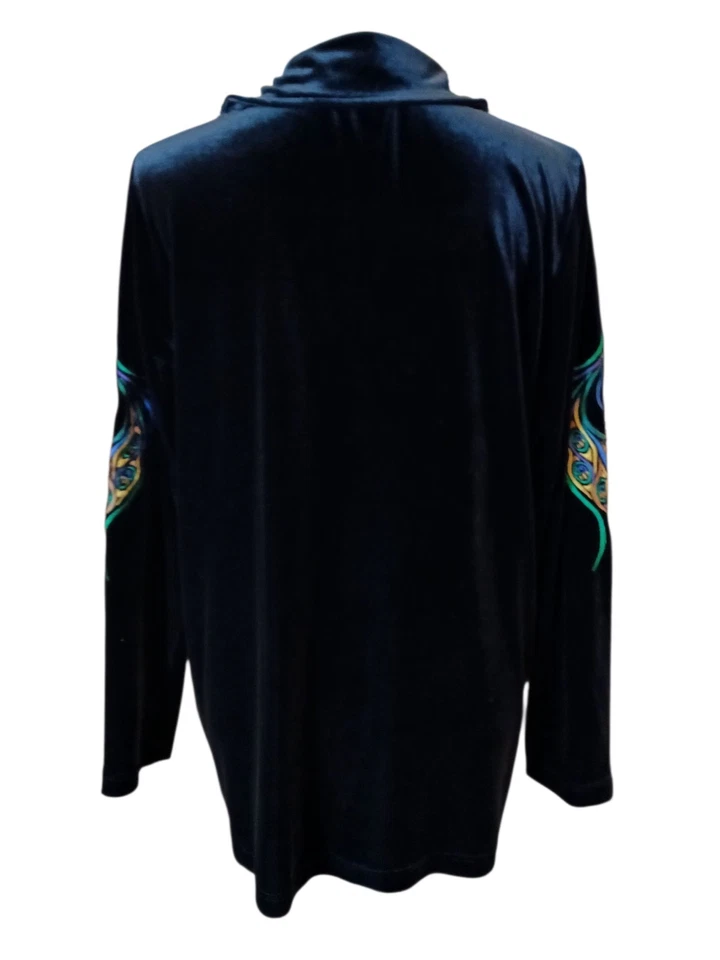 Chaqueta Bob Mackie Pavo Real Usable Arte Terciopelo Bordado Gran Tamaño Felpa Cremallera Pequeña Foto 4 de 4