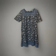 National Vtg Blue & White House Dress/Night Gown Muumuu, Size Medium, Loungewear