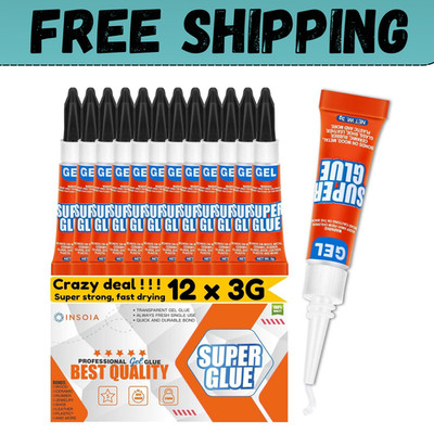 12-Pack Super Glue Gel Clear � 3g Strong Non-Drip Adhesive for Plastic Metal