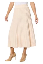 Antthony Women's Pleated Sweater Midi Skirt w/ Contrast Piping Creme