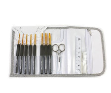 Tulip ETIMO Royal Silver Crochet Hook Set with Cushion Grip Scissors Ruler Case