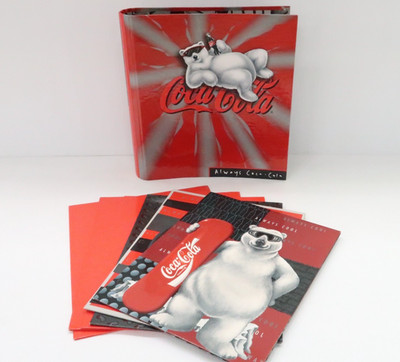 VINTAGE COCA-COLA POLAR BEAR 3 RING BINDER W/ 6 TWO POCKET FOLDERS