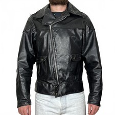 VINTAGE 70S PARR ARIZONA LEATHER MOTORCYCLE JACKET BLACK TALON MEN USA MADE XL