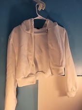 Shein Womens Juniors Full Zip Crop Top Hoodie Sweatshirt Juniors Size S