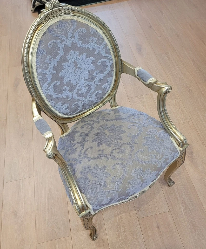 Louis XVI French Chairs – Marie Antoinette Style – Gold/Silver Gilt Finish - image 4 of 4