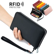 Genuine Leather Wallet for Women RFID Blocking Ladies Card Holder with Zipper