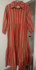 Anthropologie Maeve The Bettina in Honey Red Striped Tiered Shirt Dress M
