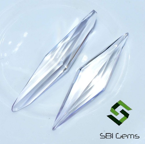 25.07 CTS Natural White Crystal Long Fancy Shape Cut Pair 40x10 mm Loose Gems - Picture 6 of 7