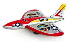 Vintage HB-2 U.S Air Force Tin Litho Friction Plane (Circa 1950's, Japan) Saito