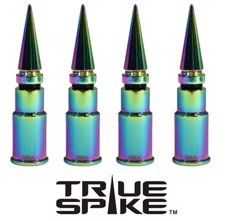 4 TRUE SPIKE NEOCHROME SPIKED WHEEL RIM TIRE AIR VALVE STEM COVER CAP FOR ACURA