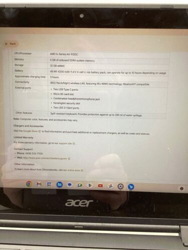 Acer Chromebook 11.6 Inch C740 Intel 4GB RAM 16GB SSD Chromium Laptop - Picture 3 of 12