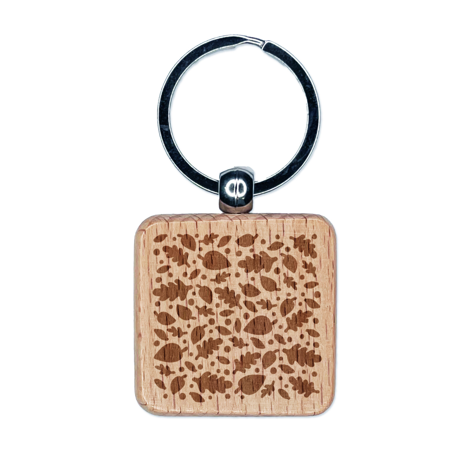 Falling Leaves Engraved Wood Square Keychain Tag Charm