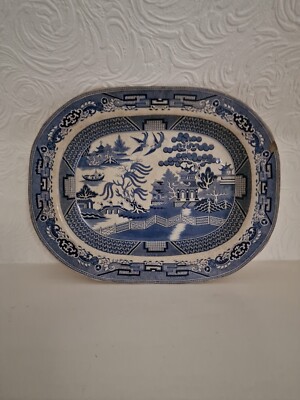 Viktorianische blau-weiße Fleischplatte mit Weidenmuster