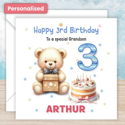 Personalisierte Teddybär Happy Birthday Karte Kinder Junge Enkel Neffe Sohn
