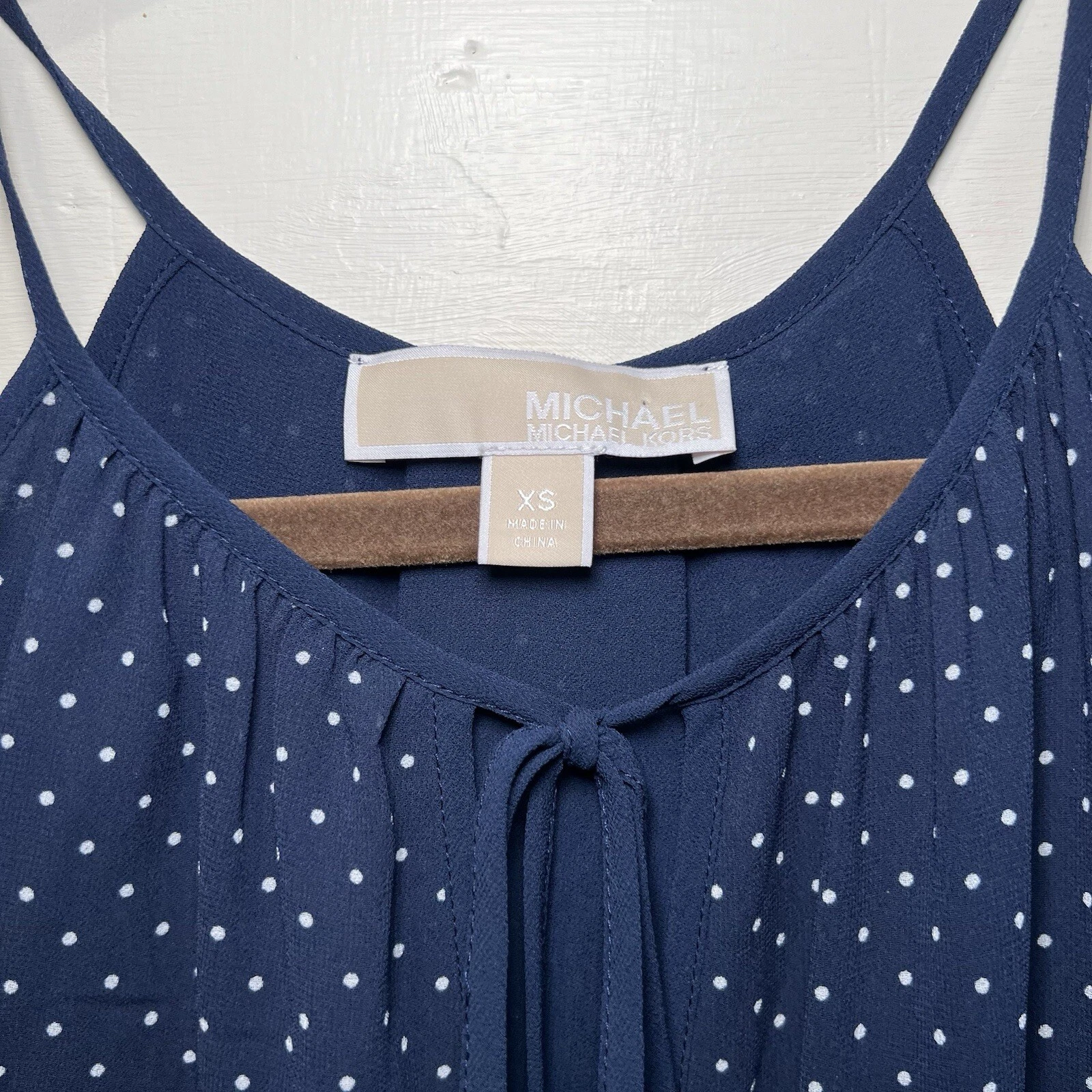 MICHAEL KORS Abito da donna blu navy Kors a pois a tracolla fredda taglia XS