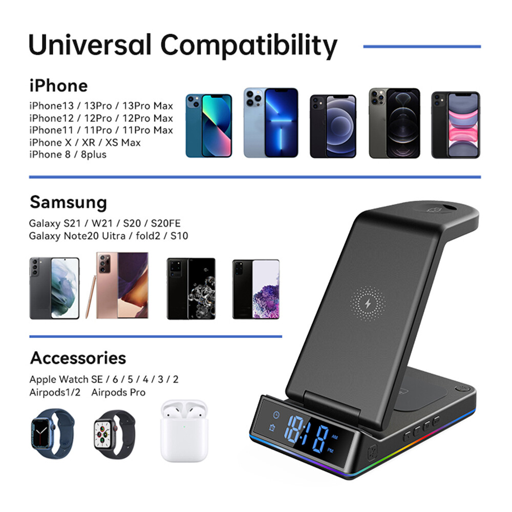 Wireless Charger Charging Stand Station Clock For iPhone/Apple Watch/Air Pods-image