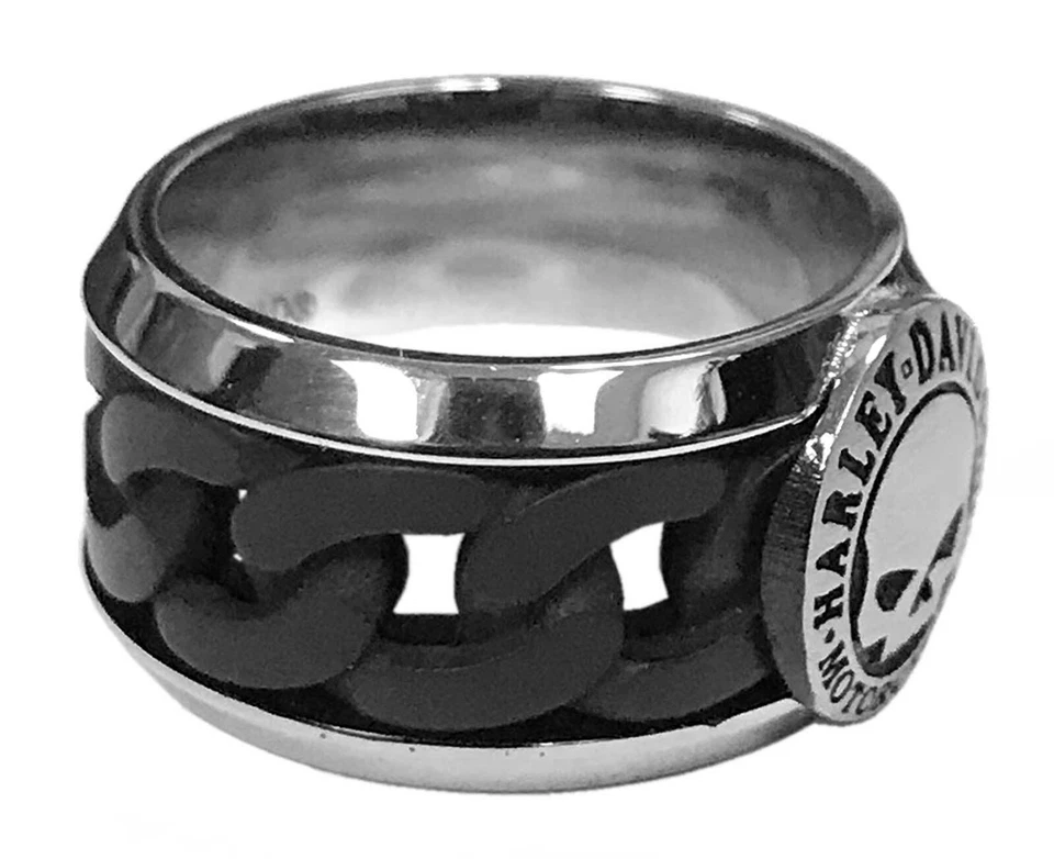 Anillo Harley-Davidson para hombre cadena de acero negro Willie G calavera H-D HSR0030 Foto 2 de 3
