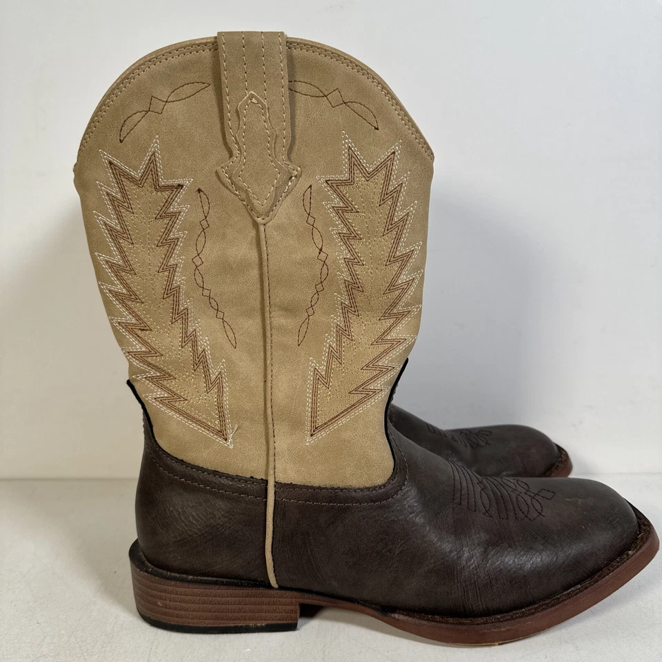 "Botas de Vaquero Roper Bronceadas y Marrón Bordadas Niños Talla 7 Western 10"" Eje Puntera Cuadrada" Foto 3 de 4