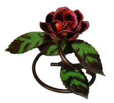 Portacandele Basso in Ferro battuto con Rosa rossa e Foglie Made in Italy