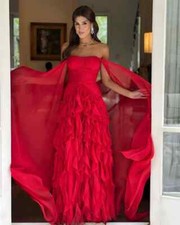 Strapless ALine Lace Prom Dress Detachable Shawl Custom Party Dress Floor-Length