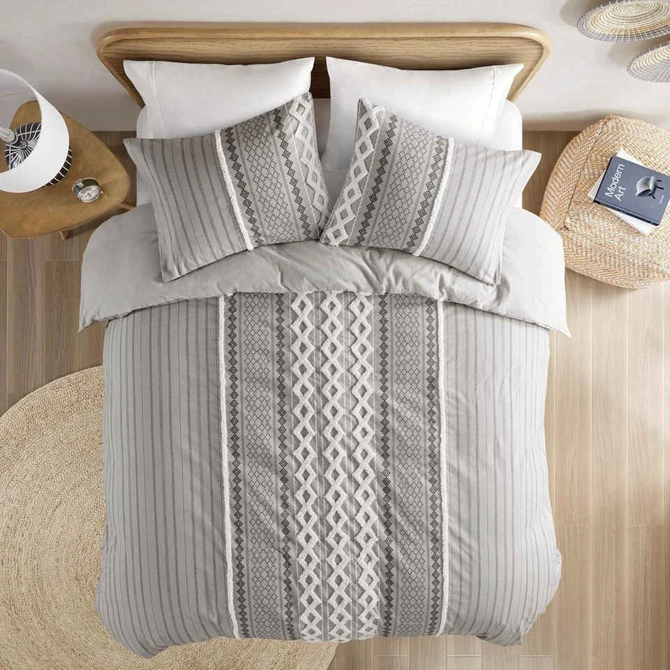 Juego de edredón estampado 100 % algodón INK+IVY Imani con juego de cama de chenilla fundas Foto 2 de 4