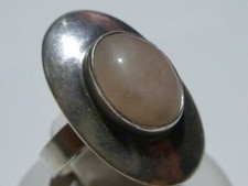 DESIGNER SIGNED MODERN WOMENS STERLING SILVER ROSE PINK QUARTZ RING BAND