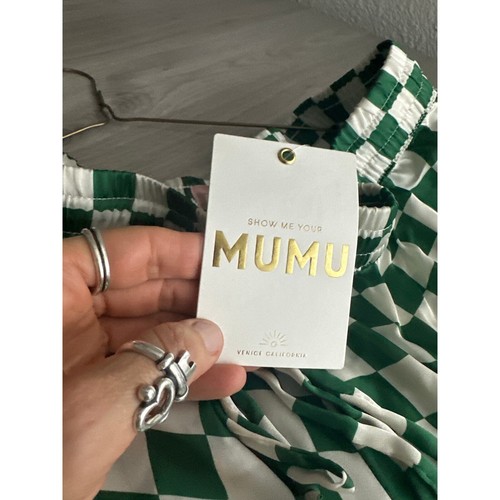 Show Me Your Mumu Revolve Pajama Set Shorts Button Silky Check Collar Green M - Picture 9 of 10