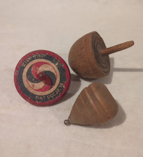3 Antique Wooden Toy Tops