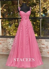 Stacees Prom Dress - A-line V Neck Sleeveless Sweep Train Tulle Prom Dress NEW