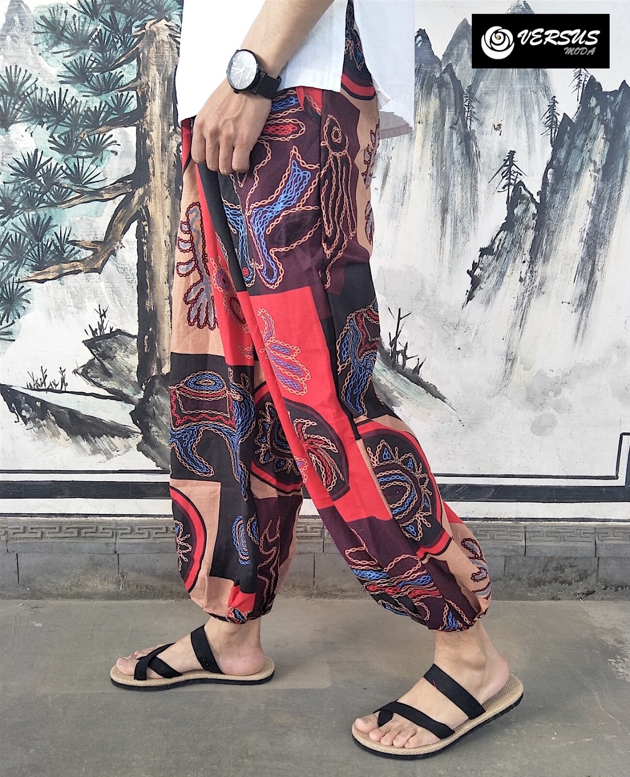 Pantaloni Uomo Largo Stampa Etnica Man Trousers Wide Ethnic Pants