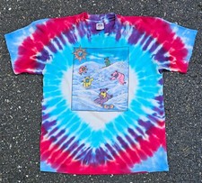 Vintage 1990 Grateful Dead Tie Dye Snowboarding Bears Band Tee Skiing USA Made L