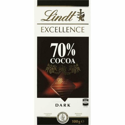 Lindt Excellence Dark 100 gm Each 70% Cocoa Chocolate - Pack 2 - Free Shipping
