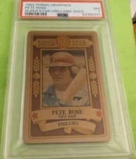 1982 Pete Rose Perma - Graphics Super Star Credit Cards - Gold PSA 7 NM