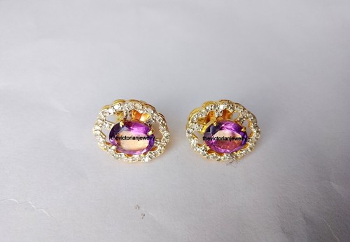Boucles D'Oreilles Diamant Pavé Fleur - Argent 925 Plaqué Or - Fait Main - Cadeau Mère