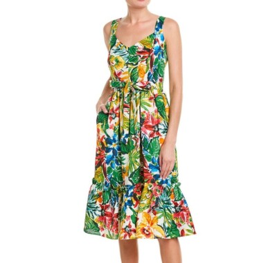 Donna Ricco Womens 2 Ivory Tropical Floral Pockets Lined Fit Flare Dress RETAG