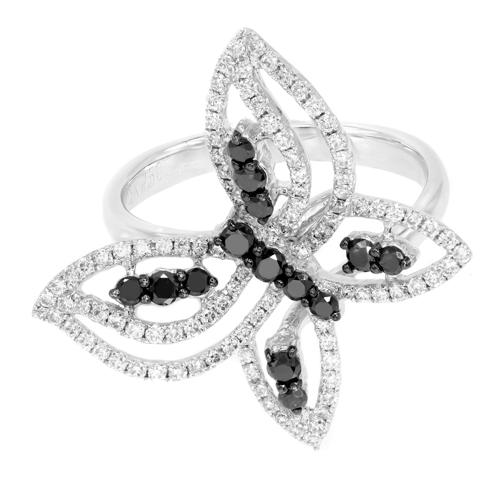 Rachel Koen Black & White Diamond Butterfly Ring 18K White Gold Size 7.25