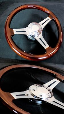 W-Power 14" 350MM Steering Wheel Classic Dark Wood Mahogany Grip - Foto 8
