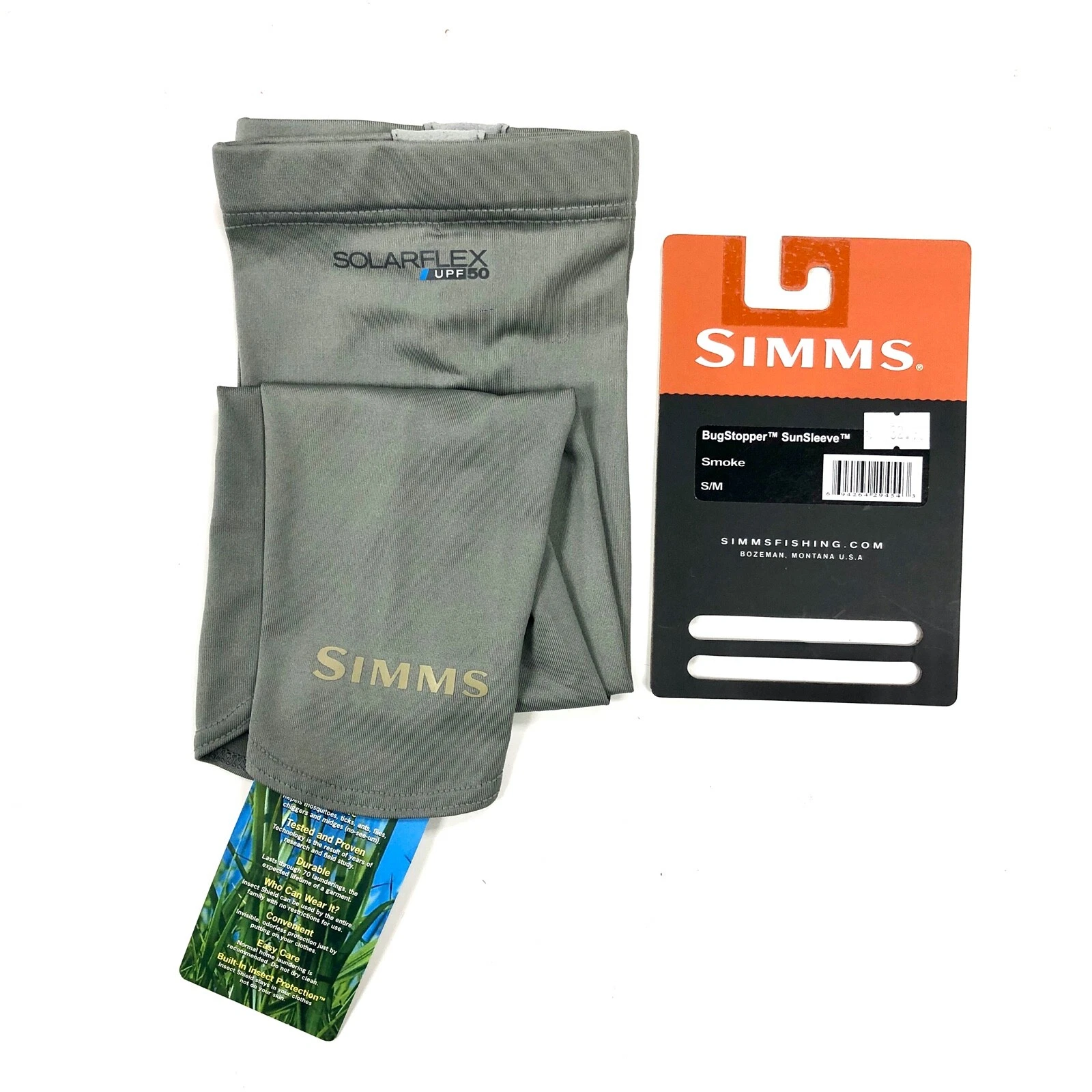 SIMMS BugStopper SolarFlex UPF 50+ SunSleeves (pair), Smoke S/M