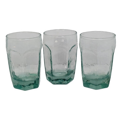 Libbey Chivalry Green Flat (3) Juice Glass 6oz 3.75'' Textured 6-sided Vintage