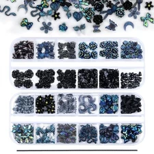 2 Boxes 3D Flower Nail Charms Butterfly Bow Snake Rabbit Bear Shaped Nail Black